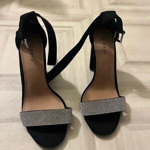 torrid Black Rhinestone Strap Block Heels